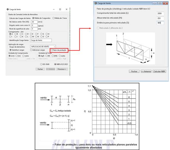 Procal: software de elementos finitos, apresenta recurso de proteção (shielding effect) para aplicação de vento em estruturas conforme NBR-6123.