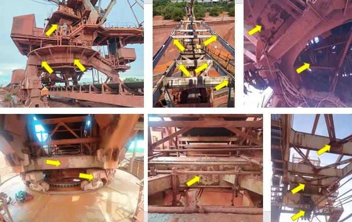 Aspecto geral de corrosão da empilhadeira